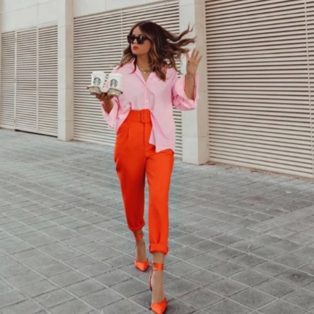Zara Coral Belted Pant